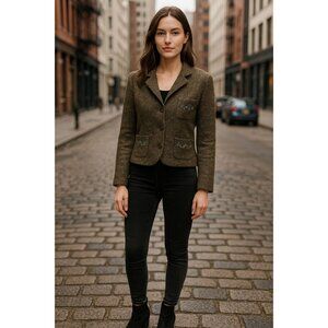 Vintage Toupy Paris Olive Bouclé Jacket Tweed Blazer Size 29 / T42 French Chic